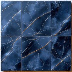 Naklejka premium Elegant blue marble tile pattern with golden veins, isolated on white background.