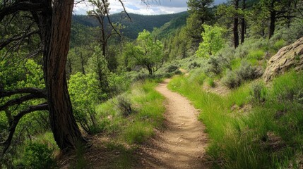 Fototapeta premium Foothills trail: winding path through lush greenery