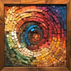 Wooden Mosaic Spiral Color Spectrum Art