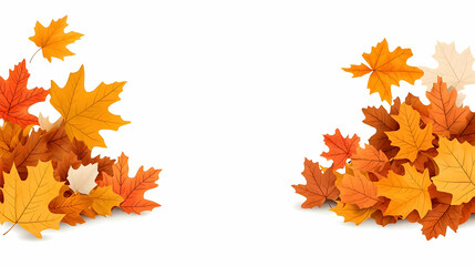 Autumn Leaves in Vibrant Colors on White Background