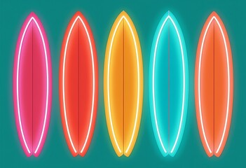 Brighten Your Designs with Neon Surfboard Clipart: Ideal for T-Shirts, Posters, Invitations, and Adding a Fun, Tropical Vibe to Any Project

