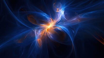 Abstract fractal art, blue and orange swirls. Perfect for energy, technology, or cosmic themes.