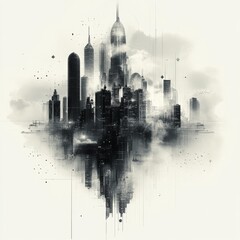 Fototapeta premium Abstract Cityscape in Monochrome with Skyscrapers and Clouds Depicting Urban Atmosphere and Futuristic Design Elements