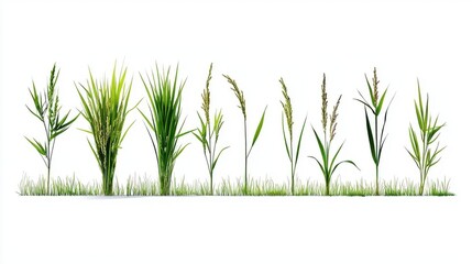 Obraz premium Various types of grass on a white isolated background.