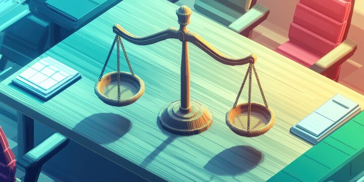 Balancing justice office space isometric illustration professional environment aef concept