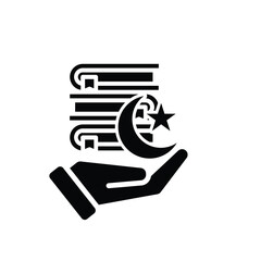 Ramadan icon. Islamic holy book vector in hand. reading, reciting, recitations, studying. activities in the holy month of Ramadan. Solid design style