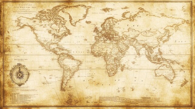 Fototapeta Antique world map with compass rose.