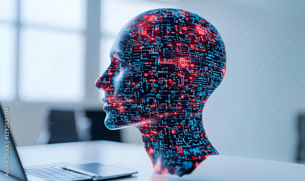 Poster digital representation of artificial intelligence with circuit patterns