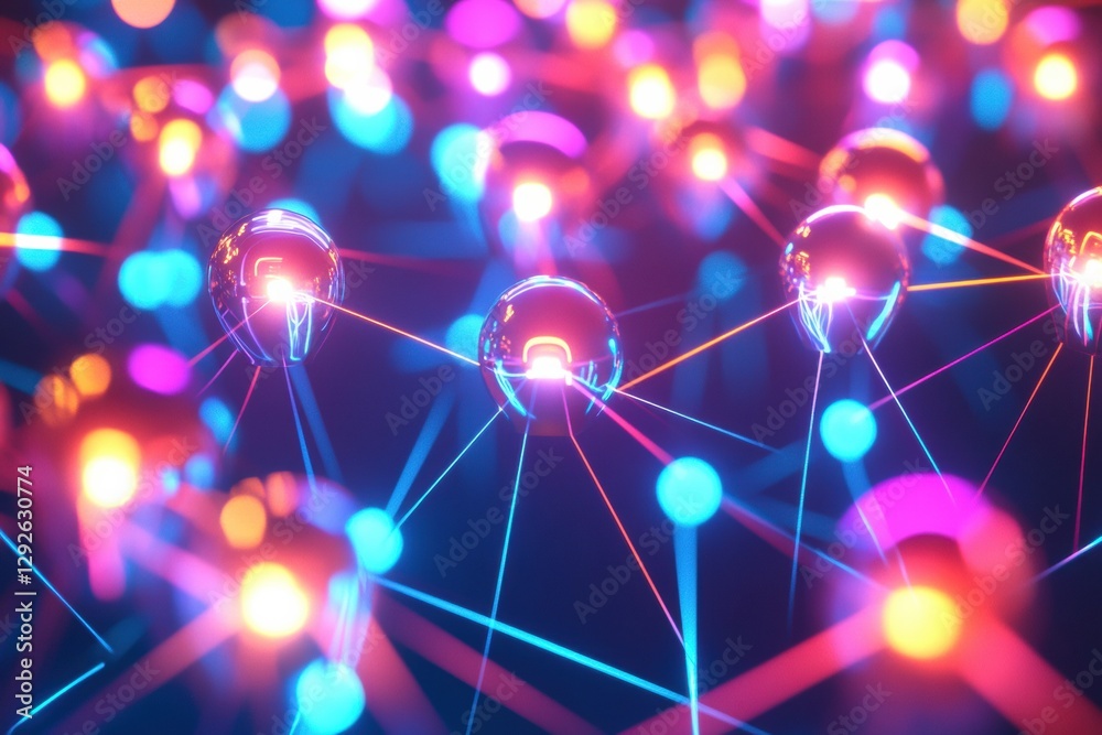 Aufkleber futuristic digital network showcasing colorful 3d avatars interconnected by glowing neon lines and v
