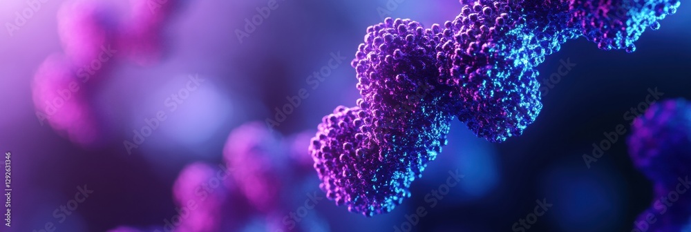Poster Explore the intricate structure of botulinum toxin molecules in vibrant abstract 3D rendering. Generative AI