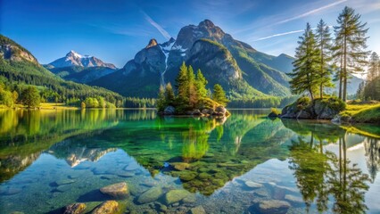 Fototapeta premium Reflections on Hintersee lake surface