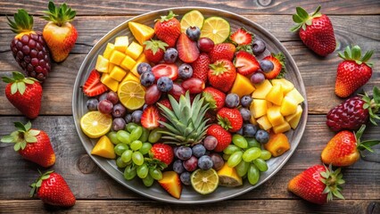 A plate of assorted fruits such as strawberries, grapes