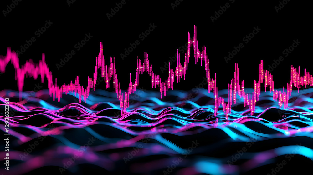 Poster abstract digital graph in vibrant colors with wave patterns