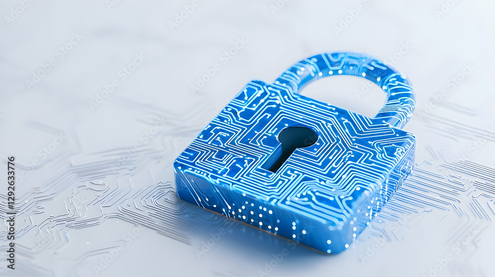 Poster digital lock with circuit patterns on modern background