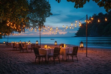 Romantic Beach Dinner Under String Lights