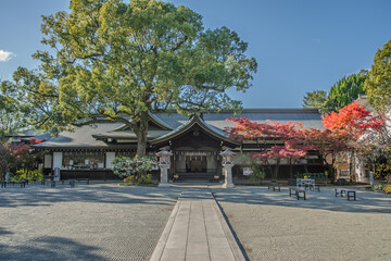 Shirasaginomiya Gokoku Shrine, Traditional temple with stone steps and wooden architecture at Himeji, Japan