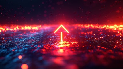 A glowing 3D arrow shooting upwards from a digital power source, dynamic and energetic