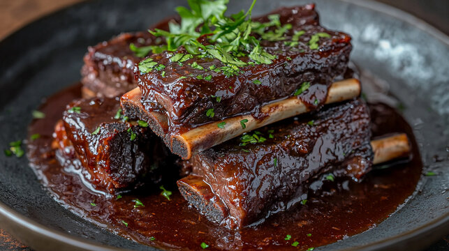 glazed beef short ribs gourmet dish appetizing food photography image bbq meat dark rich