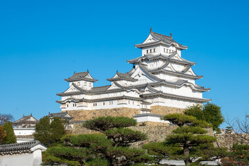 Himeji castle, Historic Japanese castle against a clear blue sky at Himeji, Japan