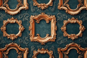 A pattern of overlapping vintage frames and ornate borders