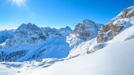 Obraz premium Snowy Mountain Peaks, Alpine View