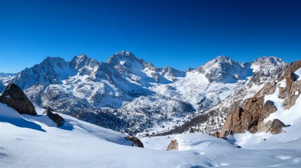 Snowy Mountain Peaks Panoramic View