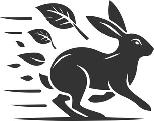 Rabbit playfully chasing a falling leaf animal vector silhouette