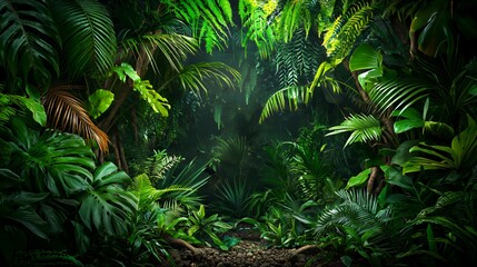 Lush Green Tropical Jungle Forest Path Background