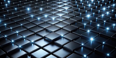 Minimalist grid of black squares with scattered light reflections creating a mesmerizing abstract background, photorealism, contemporary style