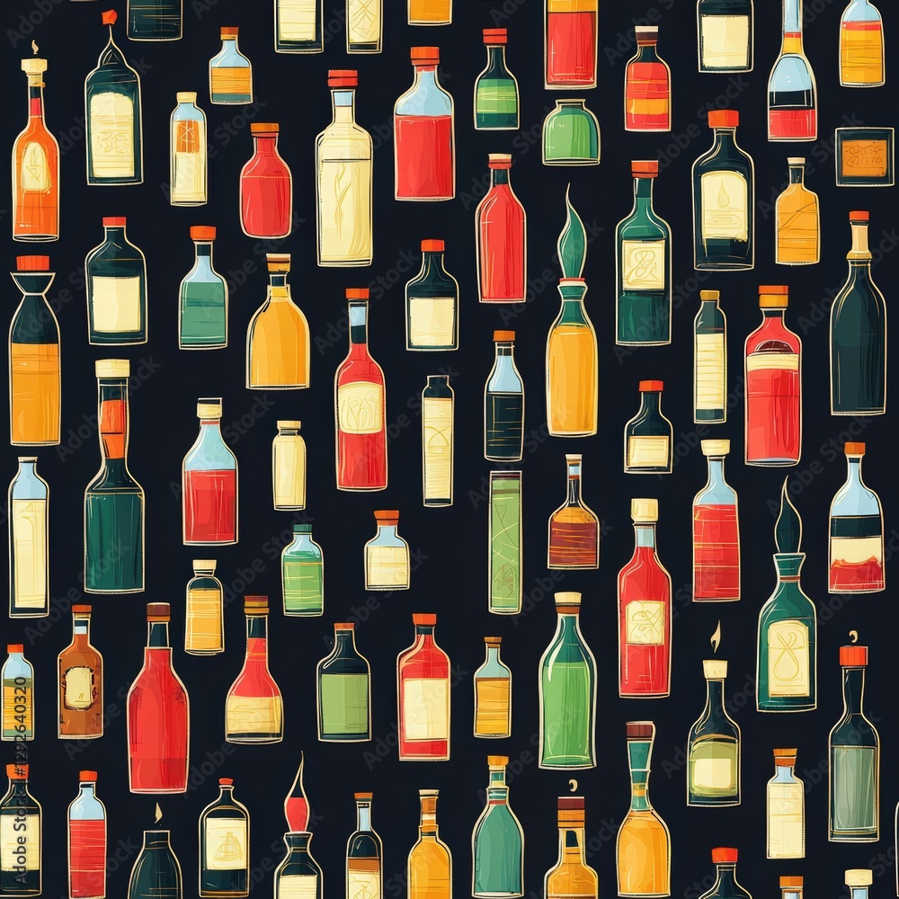 Poster a unique pattern of bottles showcasing different shapes and sizes ideal for art and design projects