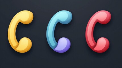 Colorful phone receiver icons on dark background. Possible use Website, app design