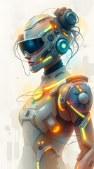 Futuristic cyborg portrait with high-tech details, a blend of art and science.