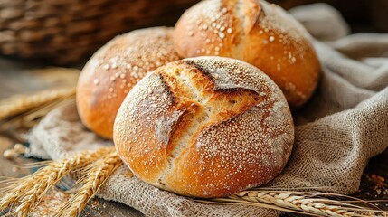 close-up of fresh baked bread on rustic surface