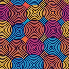 Bright and colorful pattern featuring an array of vibrant shapes and eye-catching designs