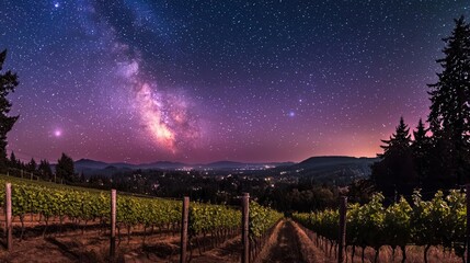 Night Sky over Vineyard Milky Way Galaxy Stars Landscape
