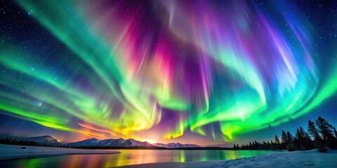 Swirling Aurora Light Display , radiant beams, vibrant colors
