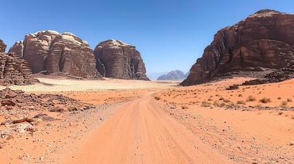 Desert Road Winding Through Sandstone Mountains