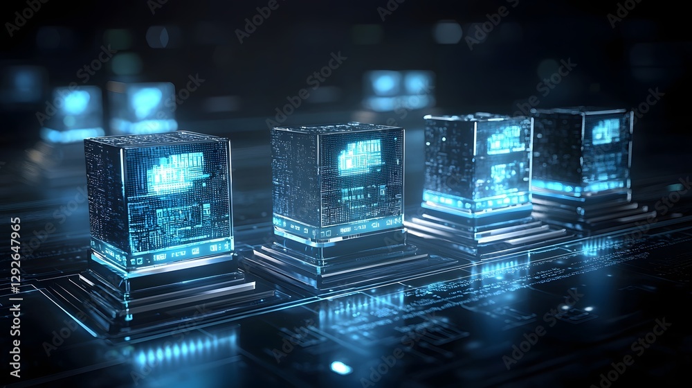 Poster A captivating and visually stunning image depicting a futuristic alien data storage system composed of intricate crystalline matrices and shimmering holograms