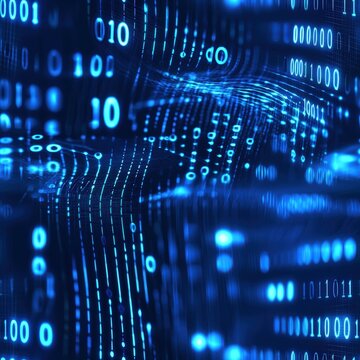 Extended visualization of binary code repeating in a continuous sequence illustrating data flow