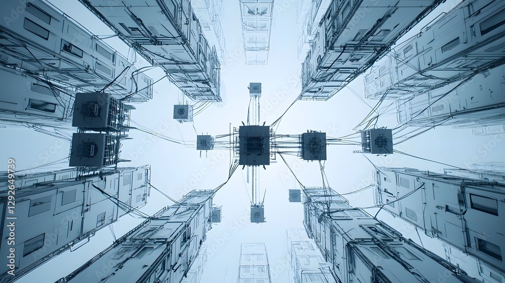 Aufkleber A digital depicting self replicating alien machines meticulously assembling and constructing massive intricate space structures and infrastructures in a futuristic technologically advanced setting