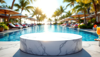 Obraz premium Marble Product Display by Poolside Tropical Resort