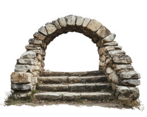 Stone bridge arch with rustic charm, showcasing weathered stones and steps, perfect for adding character to any setting