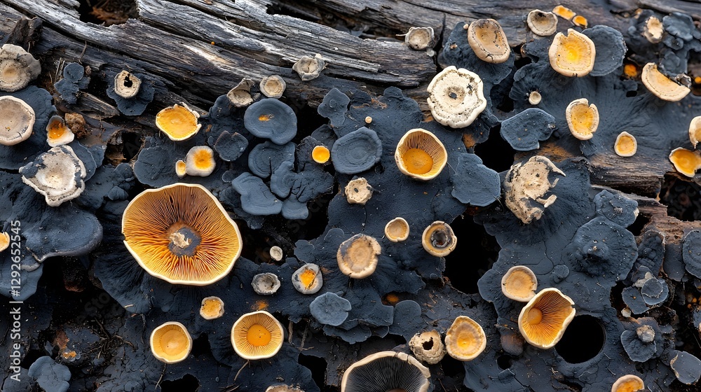 Poster a microscopic view of melanin rich fungi absorbing gamma radiation highlighting the dark pigmentatio