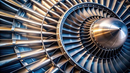 Obraz premium Close-up view of printed steel blades of turbine propeller , aircraft engine, industrial equipment