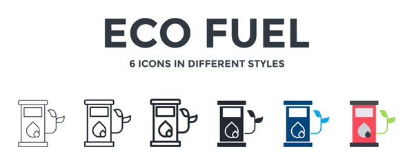 Eco Fuel Icon In Different Style Vector Illustration. Designed In Thin Line, Regular Line, Bold Line, Glyph, Color Fill, And Flat Style Can Be Used For Web