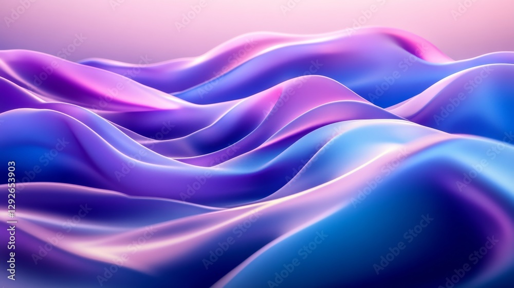 Poster Abstract 3d waves in soft pink and purple shades creating a serene flow. Digital artwork and futuristic design concept
