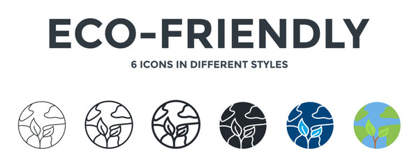 Eco-Friendly Icon In Different Style Vector Illustration. Designed In Thin Line, Regular Line, Bold Line, Glyph, Color Fill, And Flat Style Can Be Used For Web