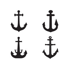 Black anchor silhouette set, flat design nautical symbol collection 