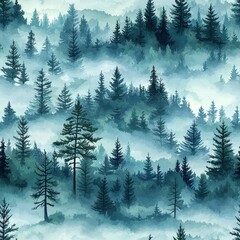 Fototapeta premium Enigmatic forest landscape shrouded in mystical fog with towering trees creating an atmospheric scene