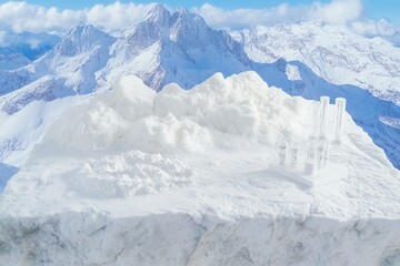 Fototapeta premium Snowy Mountain Peak Summit In Winter Landscape